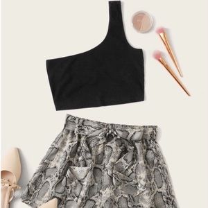 Snake print shorts and black crop top
